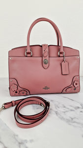 Coach Mercer Satchel 30 in Dusty Rose Pink with Tooled Leather Tea Roses - Floral Crossbody Bag Handbag - Coach 12031