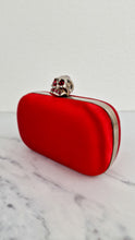 Load image into Gallery viewer, Alexander McQueen Skull Box Clutch Red Satin Heart Swarovski Crystals - Limited Edition Valentines Christmas Bag
