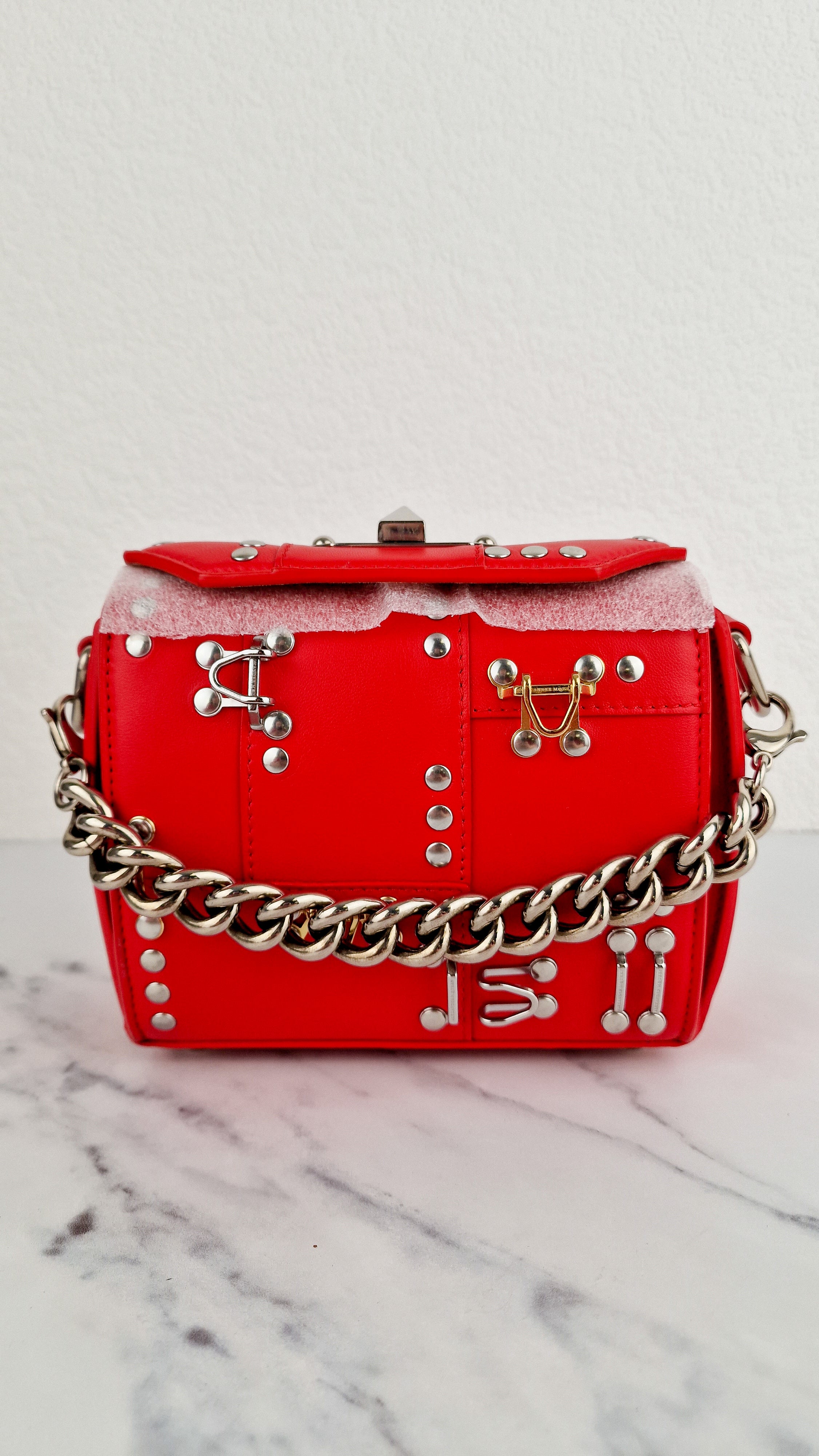 Alexander McQueen Lust Red Nano 16 Box Bag Hooks & Studs Handbag