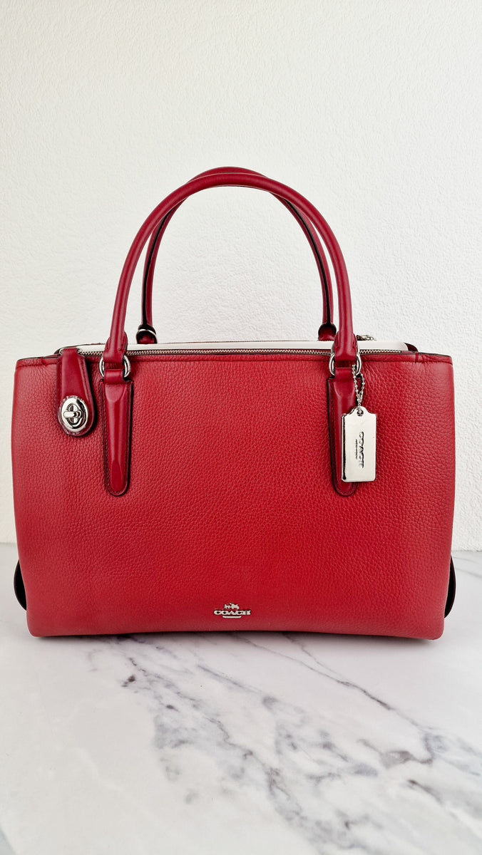 Coach Brooklyn Carryall 34 Bag in Red Pebble Leather - Coach 57276 ...