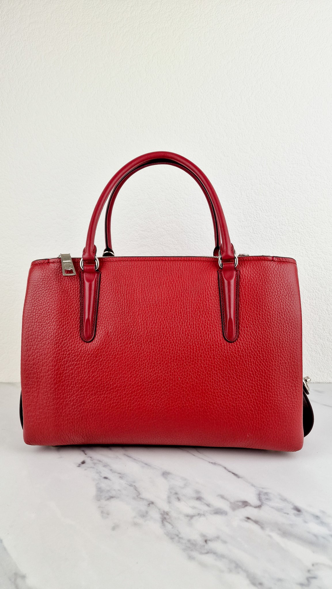 Coach Brooklyn Carryall 34 Bag in Red Pebble Leather Coach 57276