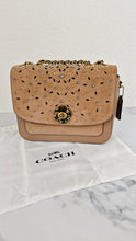 Load image into Gallery viewer, RARE Coach Madison Sample Bag in Tan Leather &amp; Suede with Rivets &amp; Snakeskin Tea Rose Turnlock - Shoulder Bag Crossbody
