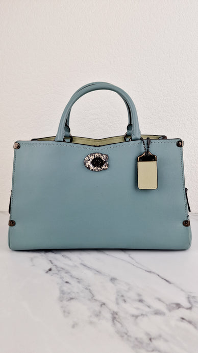 Coach Mason Carryall in Sage Pale Blue Green Smooth Leather Snakeskin Handbag - Coach 38717