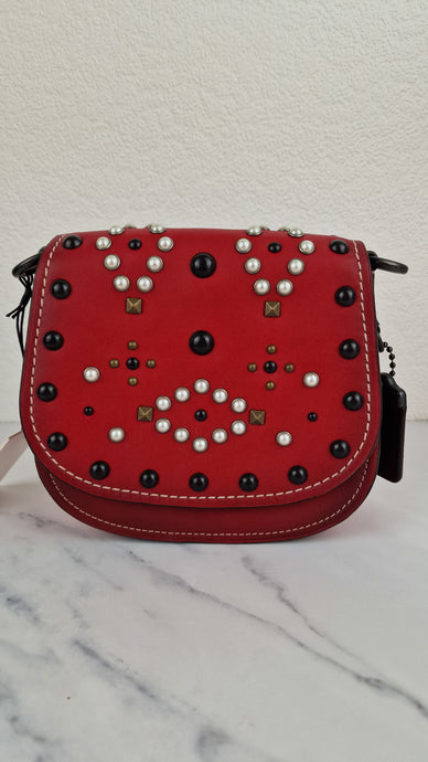 Coach 1941 Saddle 17 With Western Rivets in Red Leather - Coach 56564