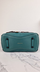 Coach 1941 Rogue Tote Bag with Linked Tea Rose Appliqué in Dark Turquoise Green Leather - Coach 87378