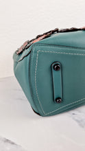 Load image into Gallery viewer, Coach 1941 Rogue Tote Bag with Linked Tea Rose Appliqué in Dark Turquoise Green Leather - Coach 87378
