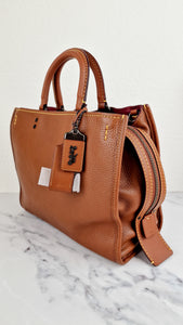 Coach 1941 Rogue 31 Bag in Saddle Brown Pebble Leather & Wine Burgundy Suede Lining - Coach 38124
