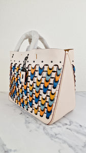 Coach 1941 Rogue Tote Bag With Links in Chalk Smooth Leather Blue, Yellow Colorblock Handbag - Coach 10496