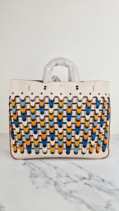 Coach 1941 Rogue Tote Bag With Links in Chalk Smooth Leather Blue, Yellow Colorblock Handbag - Coach 10496