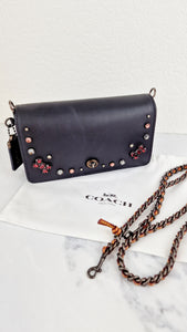 Coach 1941 Dinky Black with Crystal Bow Embellishment - Smooth Leather Crossbody Bag - Coach 38646