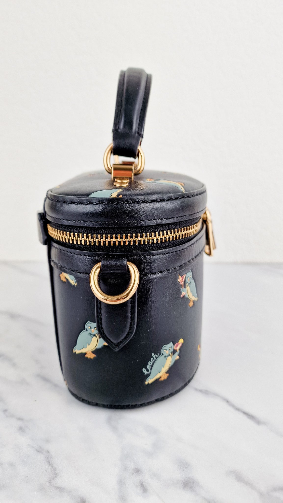 Coach Trail Bag With Party Owls in Black Smooth Leather Crossbody