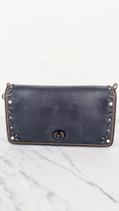 Coach 1941 Dinky Black with Customized Rivets Embellishment - Smooth Leather Crossbody Bag - Coach 37296