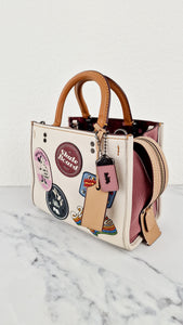 Disney x Coach 1941 Rogue 25 Minnie Mouse Patches in Chalk Dusty Rose Pink Colorblock Leather & Suede Handbag - Coach 29186