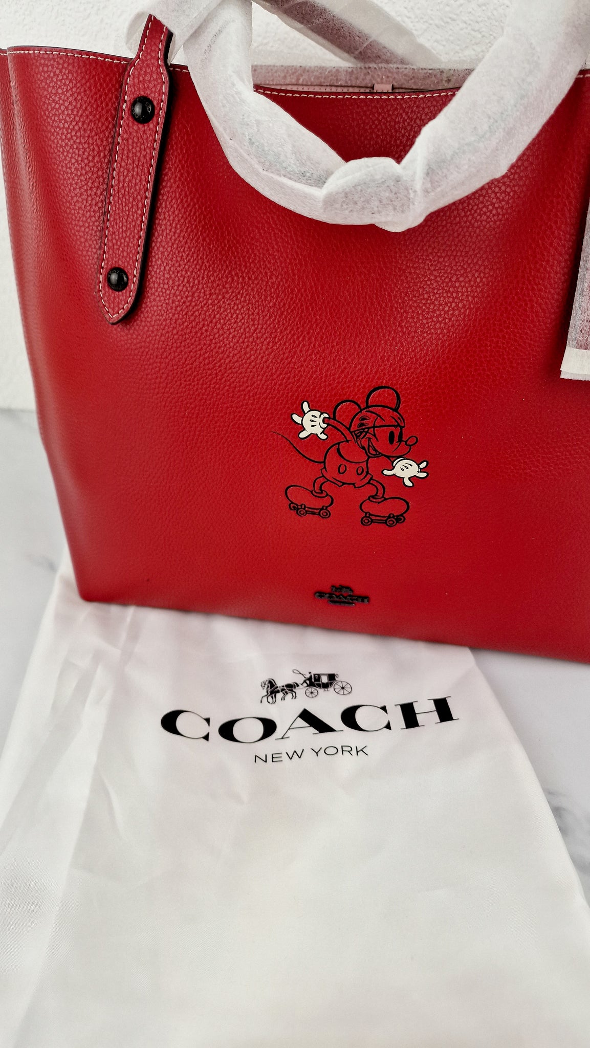 coach disney red backpack Disney x Coach Red Tote Bag with Mickey Mouse on Roller Skates LIMITED – Essex Fashion House