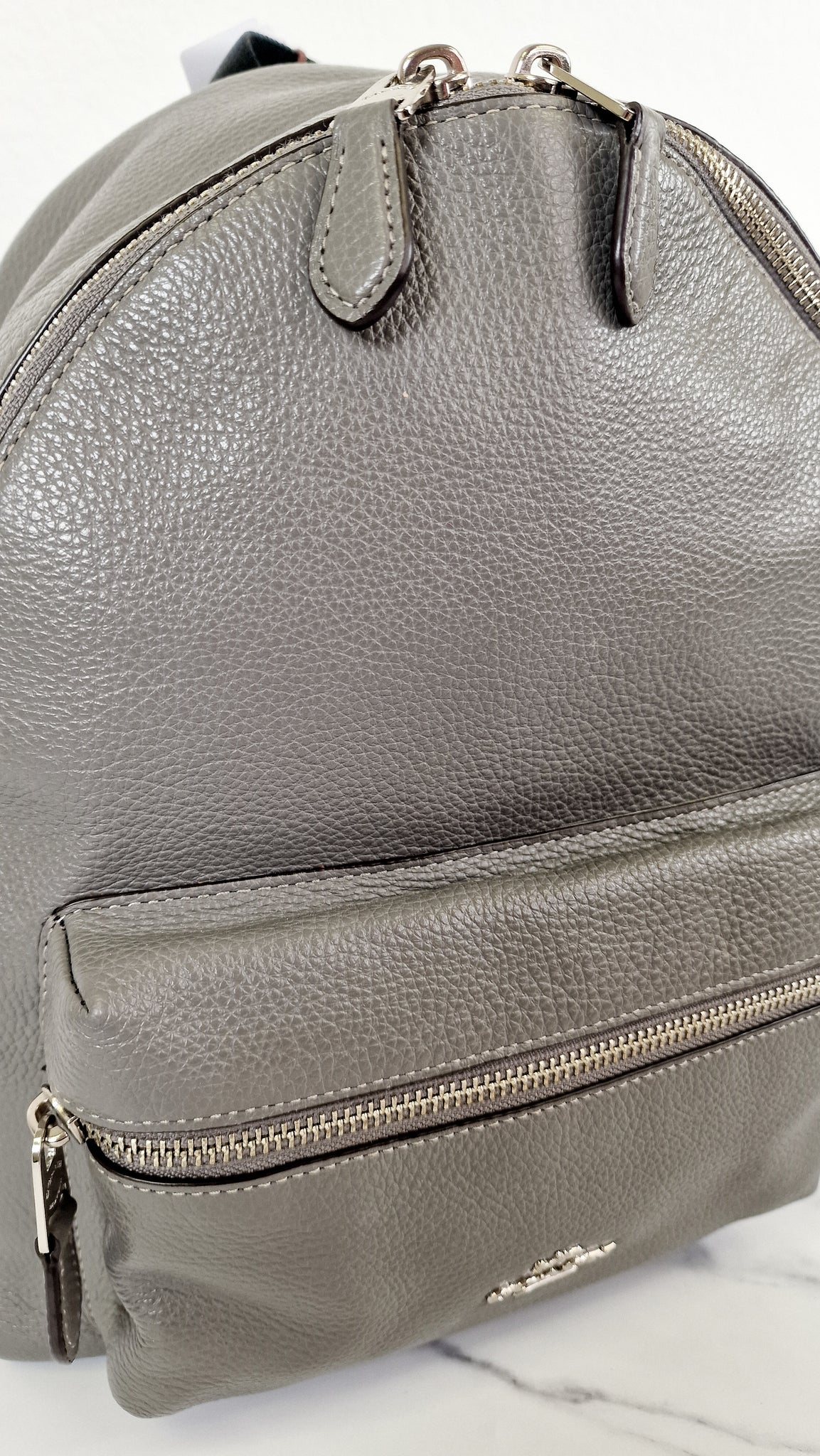 coach charlie medium backpack Coach Medium Charlie Backpack in Grey Pebble Leather