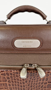 Alexander McQueen x Samsonite Travel Bag Carry-on Luggage with Croc Embossed Brown Leather and Shoulder Strap