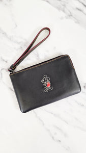 Disney x Coach Mickey Mouse Corner Zip Wristlet Pouch Clutch in Black Smooth Leather - F59528