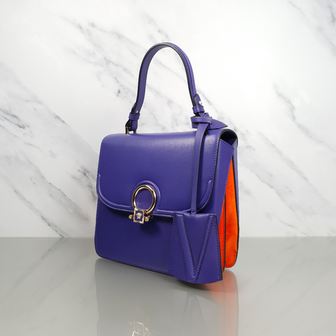 Versace DV One Purple Orange Chamois Handbag TopHandle Medusa