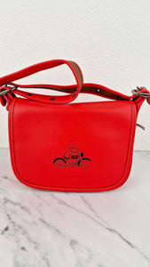 Disney X Coach Patricia Saddle Bag with Motocycle Mickey Mouse in Red Smooth Leather Crossbody Bag - Coach F59359