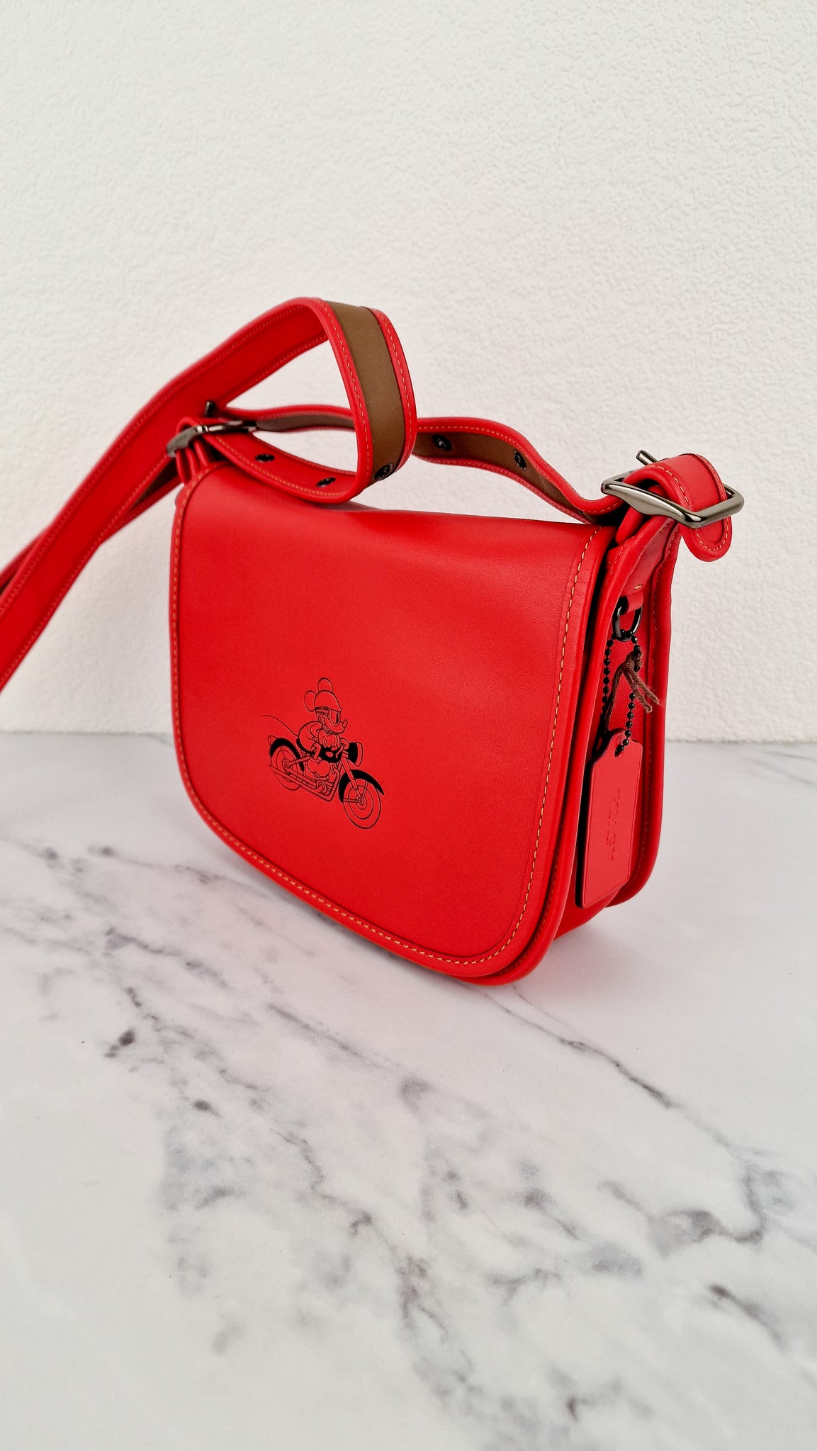coach disney red backpack Disney X Coach Patricia Saddle Bag with Motocycle Mickey Mouse in Red – Essex Fashion House