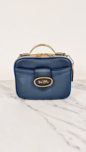 Coach 1941 Riley Lunchbox Bag in Dark Denim Blue Colorblock Smooth Leather Tophandle Crossbody Bag - Coach 704