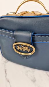 Coach 1941 Riley Lunchbox Bag in Dark Denim Blue Colorblock Smooth Leather Tophandle Crossbody Bag - Coach 704