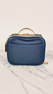 Coach 1941 Riley Lunchbox Bag in Dark Denim Blue Colorblock Smooth Leather Tophandle Crossbody Bag - Coach 704