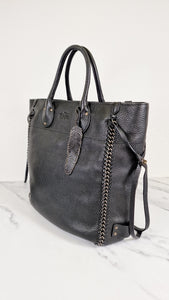 Coach Tatum Tall Tote in Black Pebble Leather with Whiplash Detail & Feather Charm - Large Black Shoulder Bag - Coach 33916