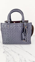 Load image into Gallery viewer, Coach Rogue 25 in Midnight Navy Blue Signature Embossed Smooth Leather with Burgundy Floral Bow Leather Lining - Coach 26839
