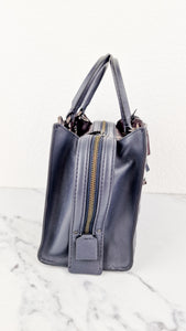 Coach Rogue 25 in Midnight Navy Blue Signature Embossed Smooth Leather with Burgundy Floral Bow Leather Lining - Coach 26839'