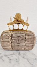 Load image into Gallery viewer, RARE Alexander McQueen Skull Knuckle Box Clutch in Ayers Snakeskin with Gold Serpent &amp; Horns - 287073 000926
