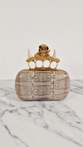 RARE Alexander McQueen Skull Knuckle Box Clutch in Ayers Snakeskin with Gold Serpent & Horns - 287073 000926