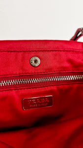 Vintage Prada Red Satin Mini Tote Bag with Flower Bouquet 2000s Handbag - Prada BN0833