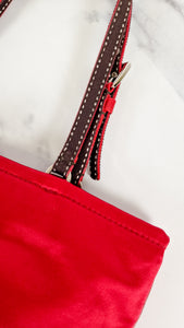 Vintage Prada Red Satin Mini Tote Bag with Flower Bouquet 2000s Handbag - Prada BN0833