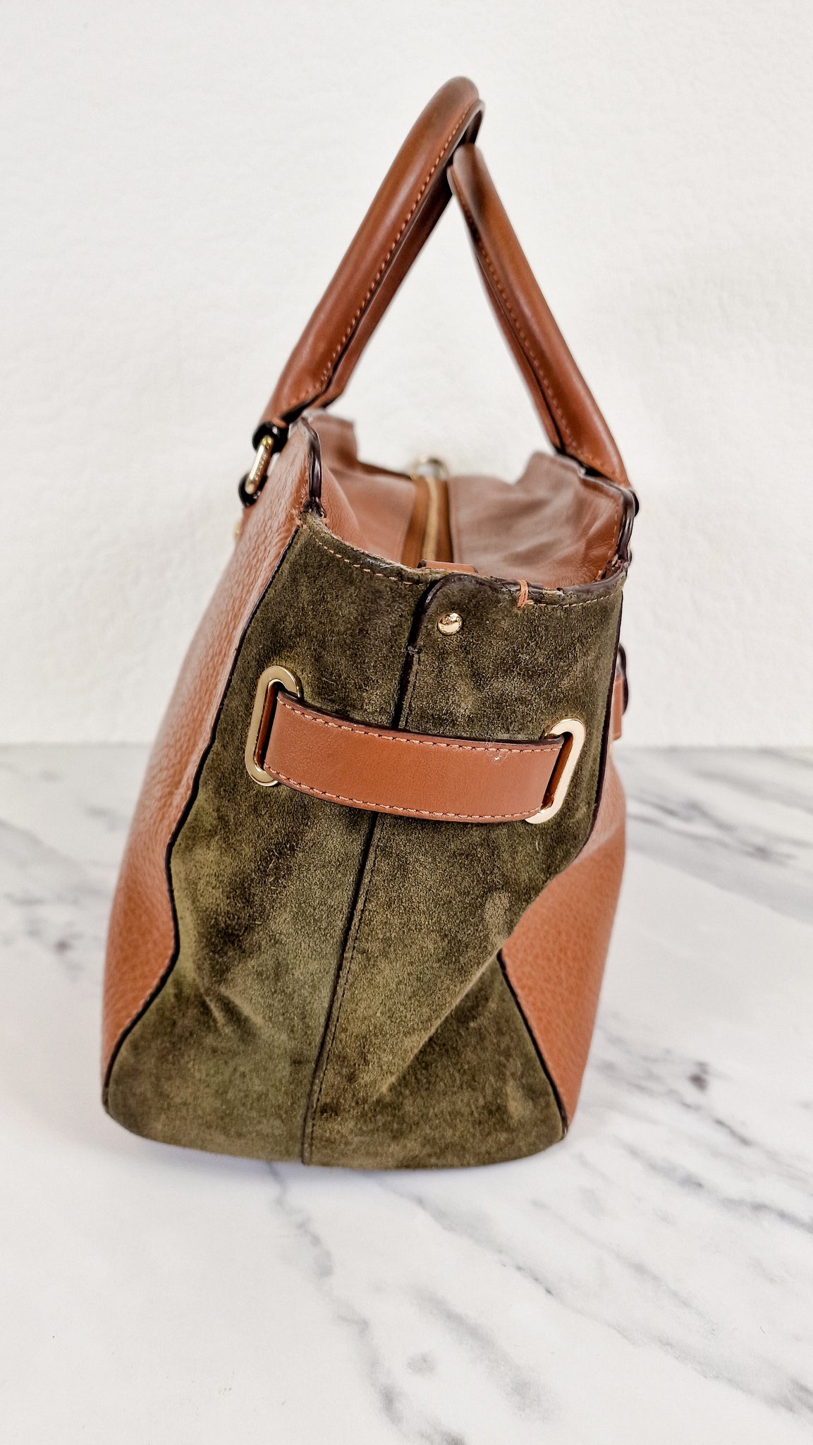 Coach Blake Carryall in Brown Leather & Green Suede - Handbag