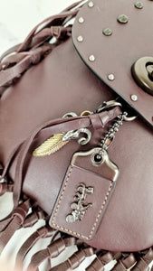 Coach 1941 Fringe Saddle Bag with Pyramid Rivets in Oxblood Smooth Leather & Ram Charm - Coach 48617