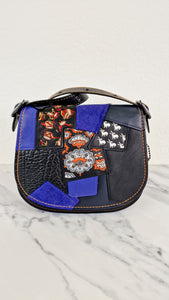 Coach 1941 Saddle 23 Bag in Black Smooth Leather with Patchwork Detail - Purple Orange Crossbody Shoulder Bag Coach 56639