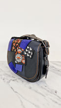 Load image into Gallery viewer, Coach 1941 Saddle 23 Bag in Black Smooth Leather with Patchwork Detail - Purple Orange Crossbody Shoulder Bag Coach 56639
