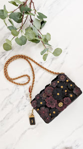 Coach 1941 Dinky With Tea Roses in Black & Burgundy - Crossbody Shoulder Bag Floral Flowers - Coach 38197