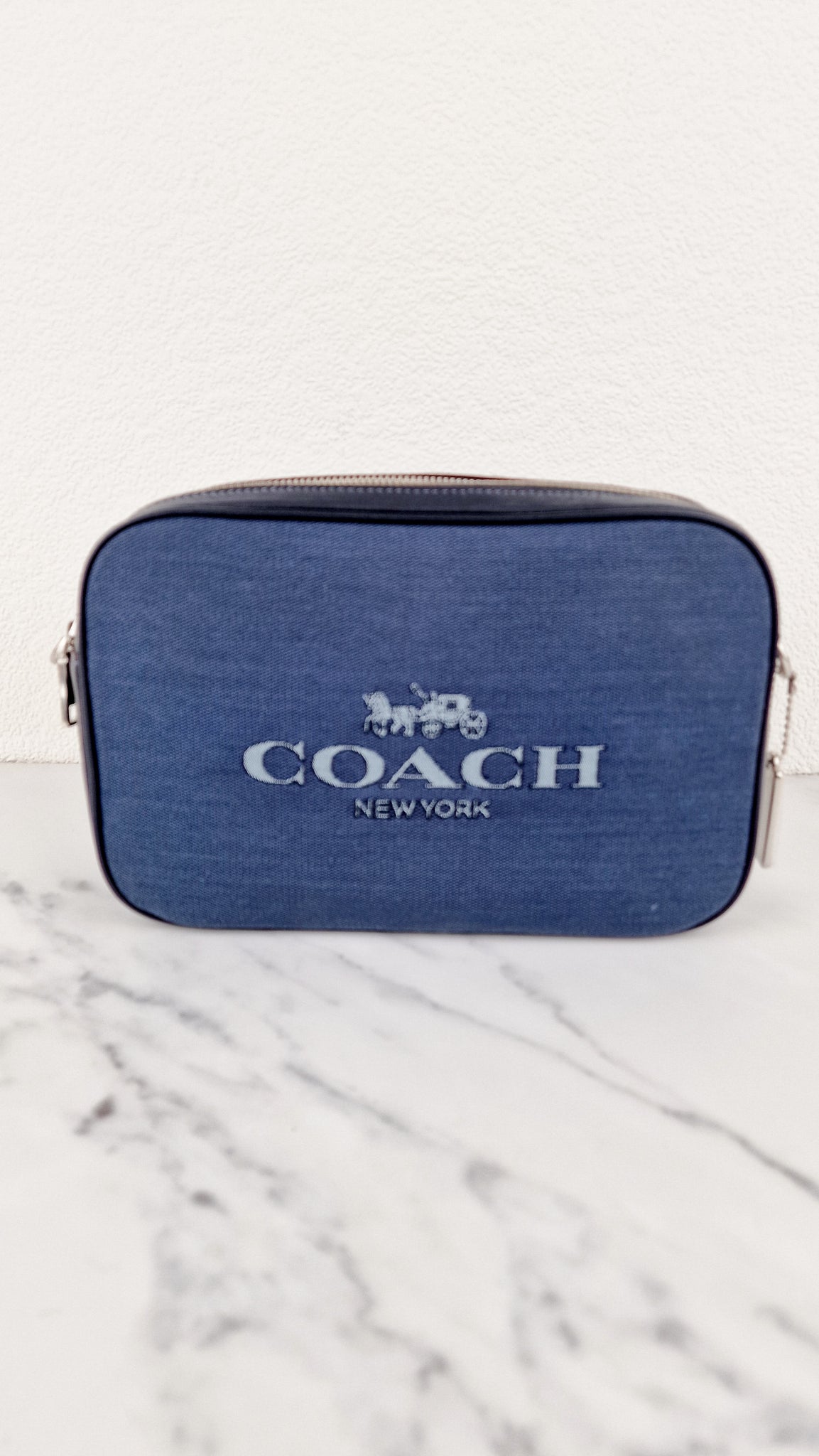 Coach Jes Crossbody Camera Bag in Denim & Navy Blue Leather - Coach 65 –  Essex Fashion House