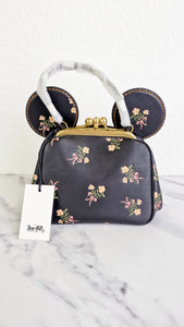 Disney x Coach 1941 Minnie Mouse Kisslock Satchel in Smooth Black Leather With Floral Bow - Handbag - Coach 69179