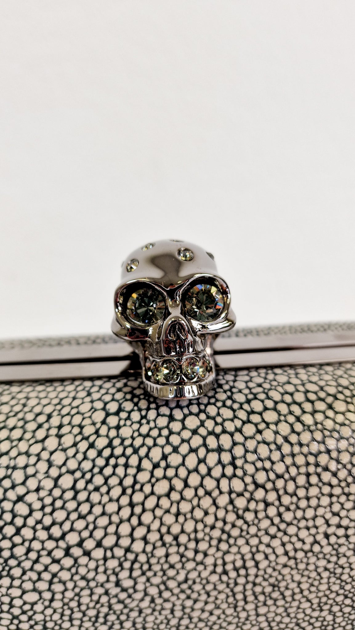 Alexander McQueen Stingray Leather Skull Box Clutch with Crystals 