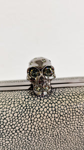 Alexander McQueen Stingray Leather Skull Box Clutch with Crystals and Purple Nappa Leather Lining - 236715 000926