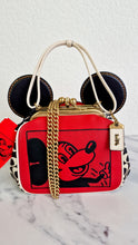 Load image into Gallery viewer, Coach 1941 Disney x Keith Haring Mickey Mouse Ears Kisslock Bag with Retro Mickey Mouse Artwork and Coach Signature in Red, White &amp; Black Leather - Handbag Crossbody Bag - Coach 7416
