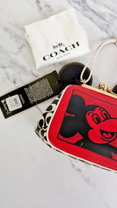 Coach 1941 Disney x Keith Haring Mickey Mouse Ears Kisslock Bag with Retro Mickey Mouse Artwork and Coach Signature in Red, White & Black Leather - Handbag Crossbody Bag - Coach 7416