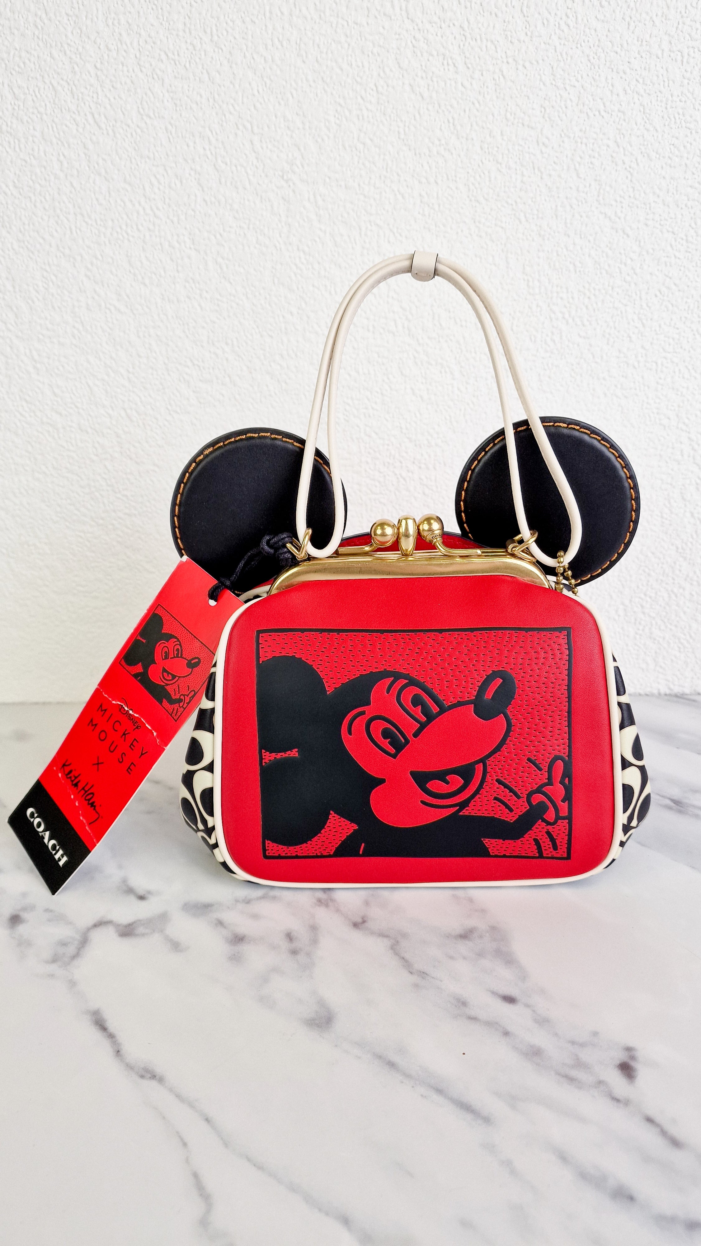 Coach Disney Mickey Mouse X Keith Haring Kisslock Smooth store Leather Satchel