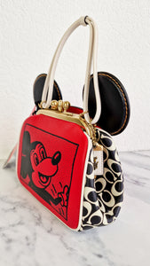 Coach 1941 Disney x Keith Haring Mickey Mouse Ears Kisslock Bag with Retro Mickey Mouse Artwork and Coach Signature in Red, White & Black Leather - Handbag Crossbody Bag - Coach 7416