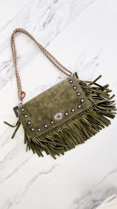 Coach 1941 Dinky With Fringe in Fern Green Cervo Suede & Antique Nickel Hardware - Crossbody Bag Shoulder Bag - Coach 86821