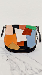 Coach 1941 Saddle 23 Bag in Black with Patchwork Orange Blue Green - Crossbody Shoulder Bag Coach 38482