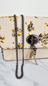 Coach Bowery Crossbody With Rebel Charm, Mixed Star Rivets & Yellow Floral Print - Chalk Pebble Leather & Gunmetal Hardware - Coach 59491 